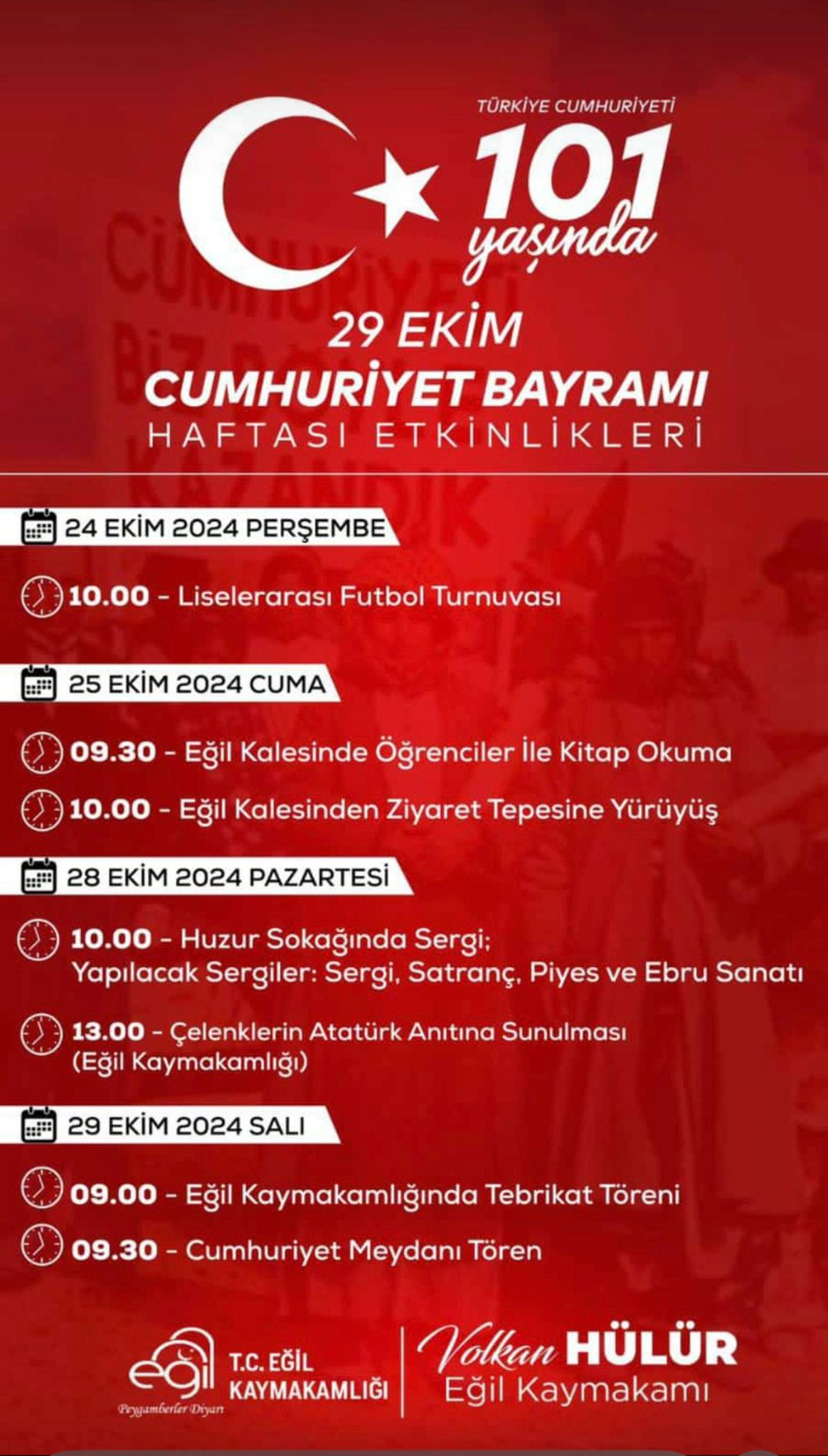 29 Ekim Cumhuriyet Bayramı Haftası Etkinlik Programı